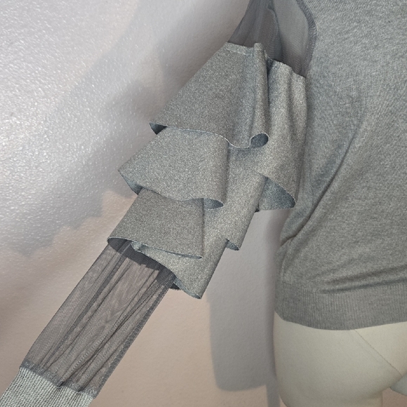 Gray Ruffle Sleeve Sweater - Picture 5 of 6